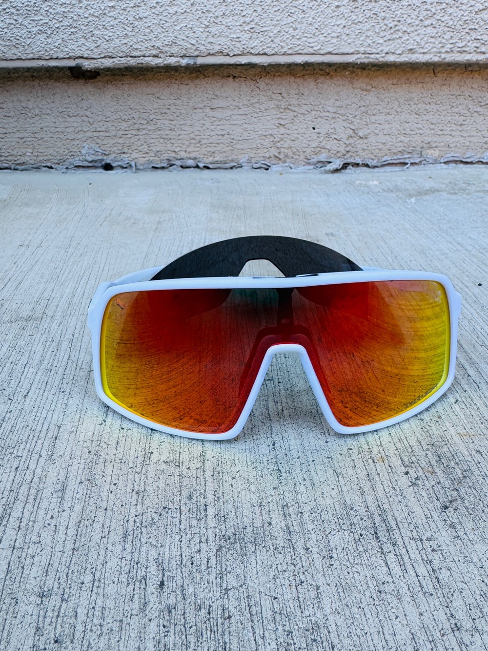 Oakley White Frame Sport Sunglasses with Red-Orange Mirrored Lens OO9406-0137